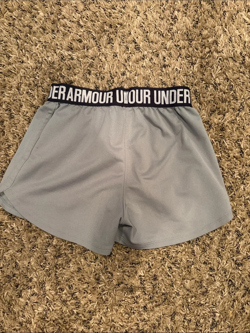 Under Armour Light Gray Athletic Shorts with Black Logo Waistband